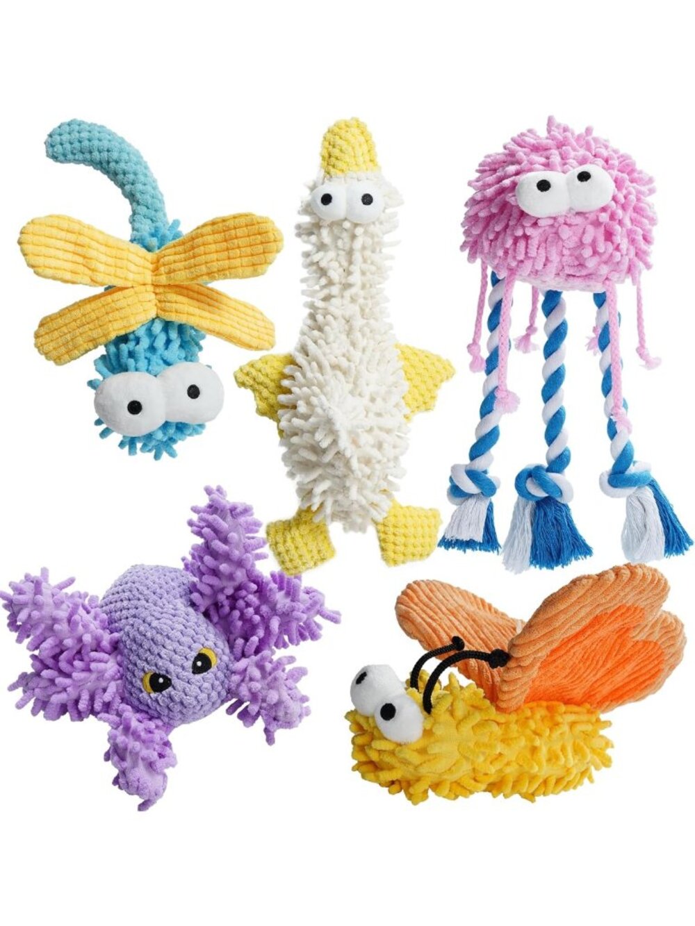 5 Pack Plush Squeaky Dog Toys - Soft Crinkle Chew Toys for Small & Medium Breeds